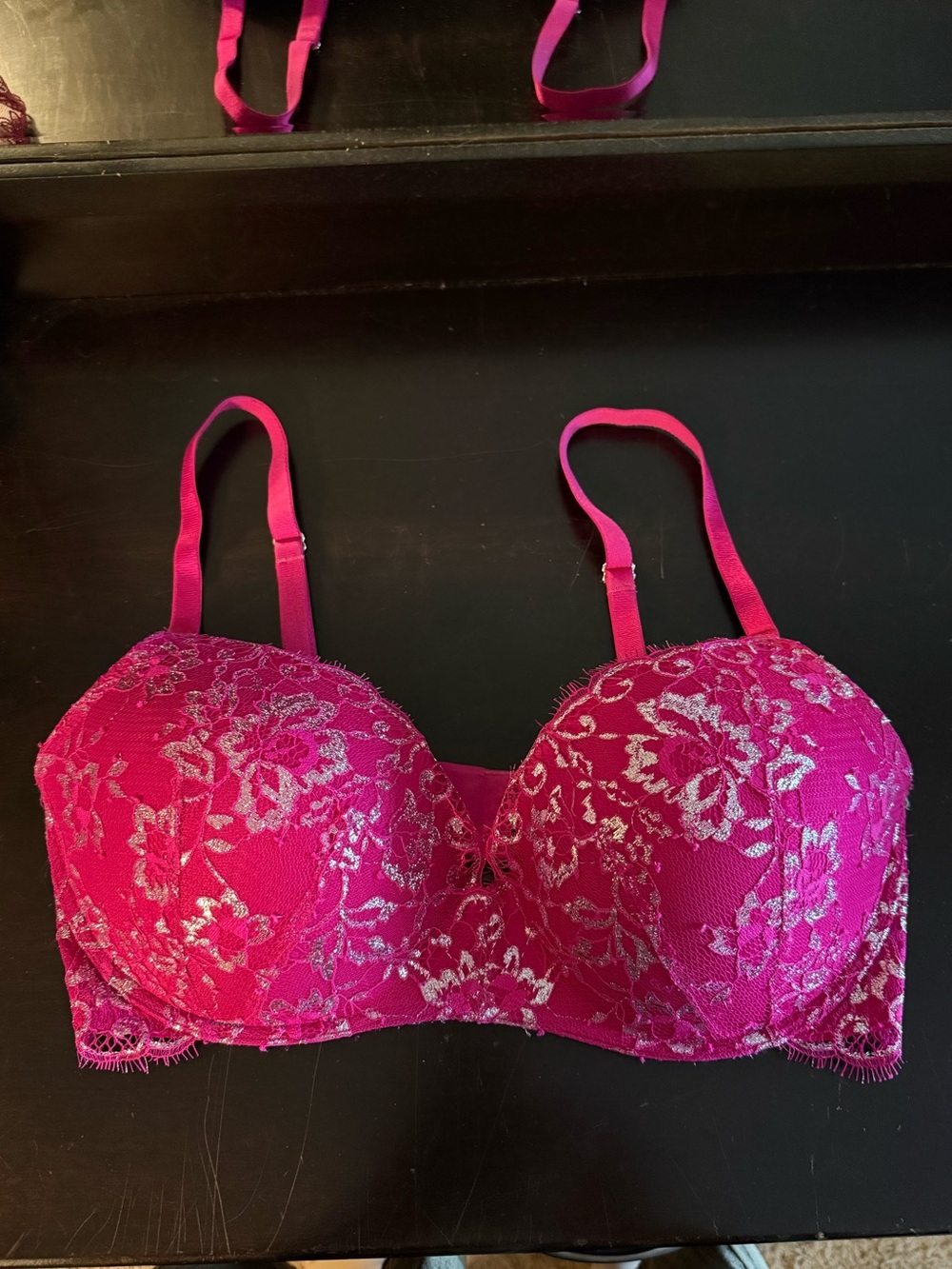 Victoria's Secret Fuchsia Lace Shine Dream Angels Bra